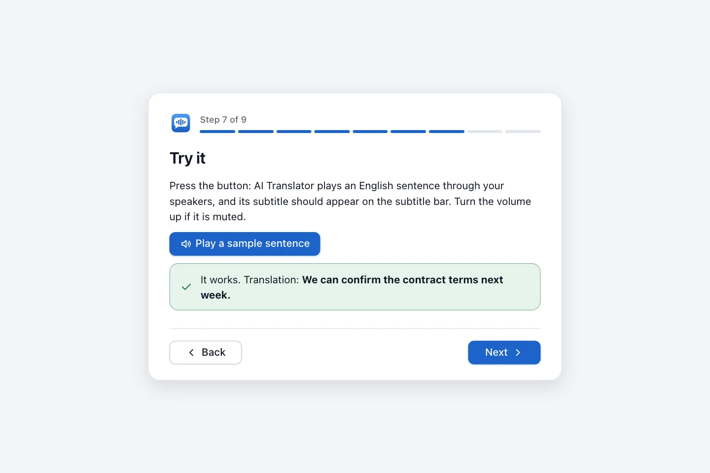 Try it step with a Play a sample sentence button